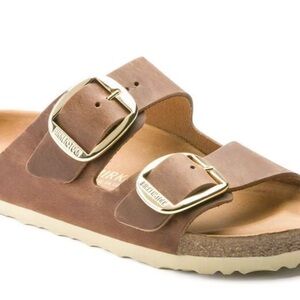 Birkenstock Arizona Big Buckle oiled leather Sandals with Gold Buckles